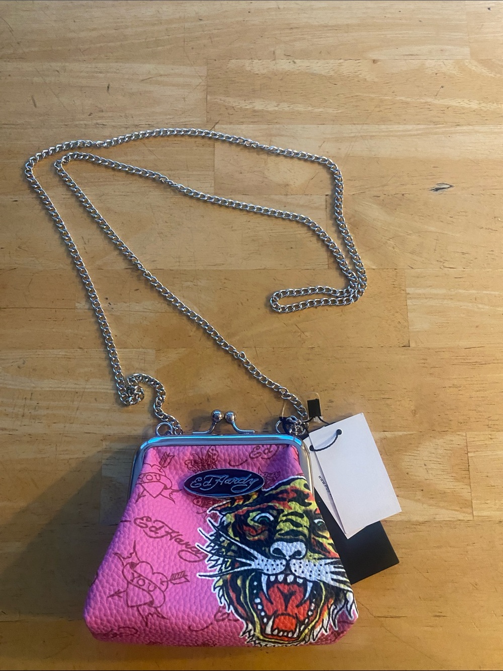 Ed Hardy Tiger pink Kiss-Lock cross body Mini Bag about 5 1/4 x4 x2 1/2 NWT - Picture 2 of 12